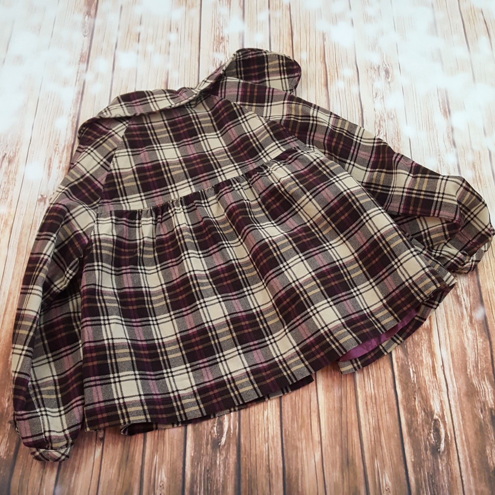 Nori girls dress coat jacket pea coat plaid brown and purple size medium