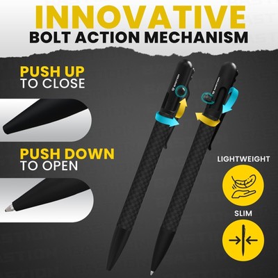 BASTION SLIM BOLT ACTION PEN Black Carbon Fiber Stainless Steel Ballpoint Pens