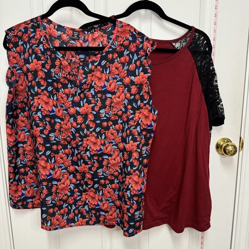 Shein Curve 2XL Pair of Red Tops Lace Flowers Scalloped | eBay