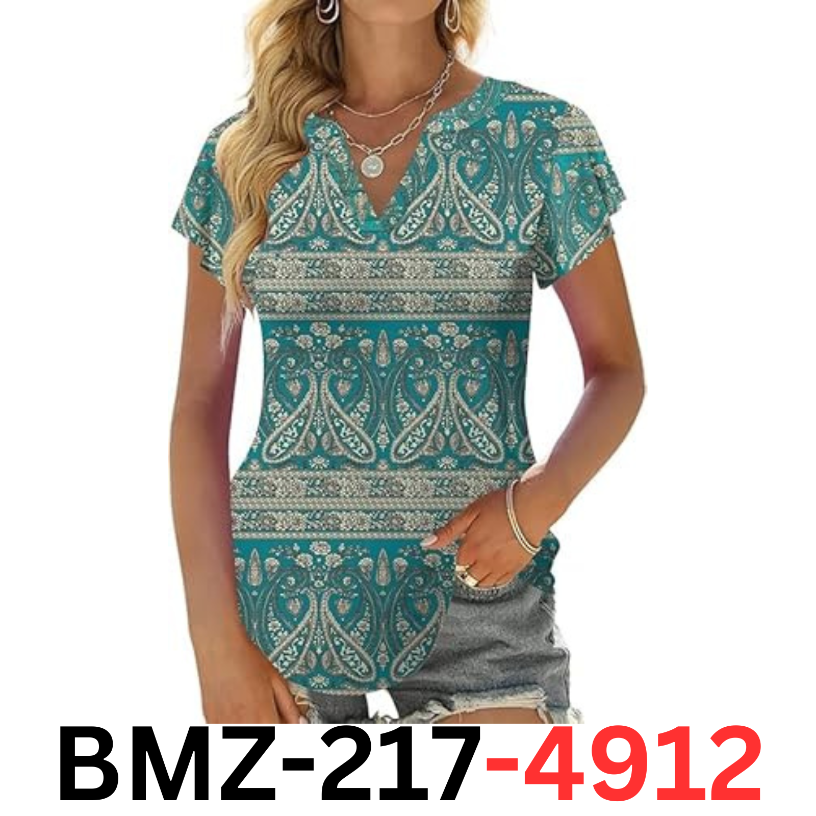Leafsay Women Casual Summer Tops V Neck Ruffle Short Sleeve Floral Tunic Shirt M