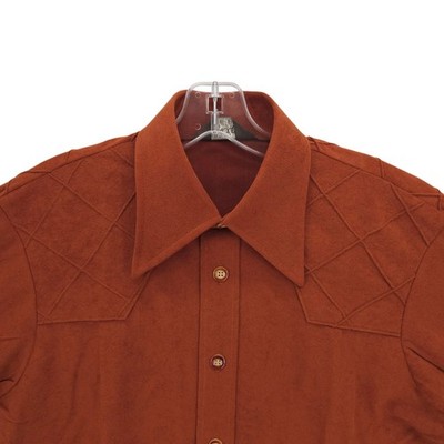 BARACUTA Van Heusen Vintage Shirt 70s Brown Arnel Nylon MEDIUM Fitted EUC!