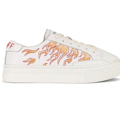 NWT Soludos Hot Stuff Ibiza Platform Flames White Leather Sneakers Size 7.5 DEAL