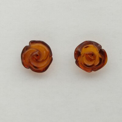 Cognac / Brown BALTIC AMBER Post Stud Rose Earrings - 925 STERLING SILVER #4033e