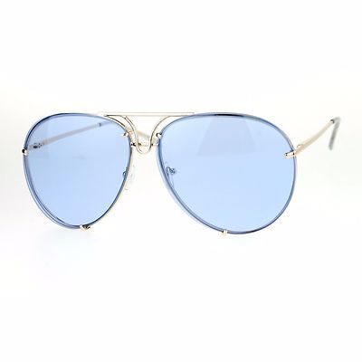 Oversized Round Pilot Sunglasses Metal Rims Behind Color Lens Spring Hinge