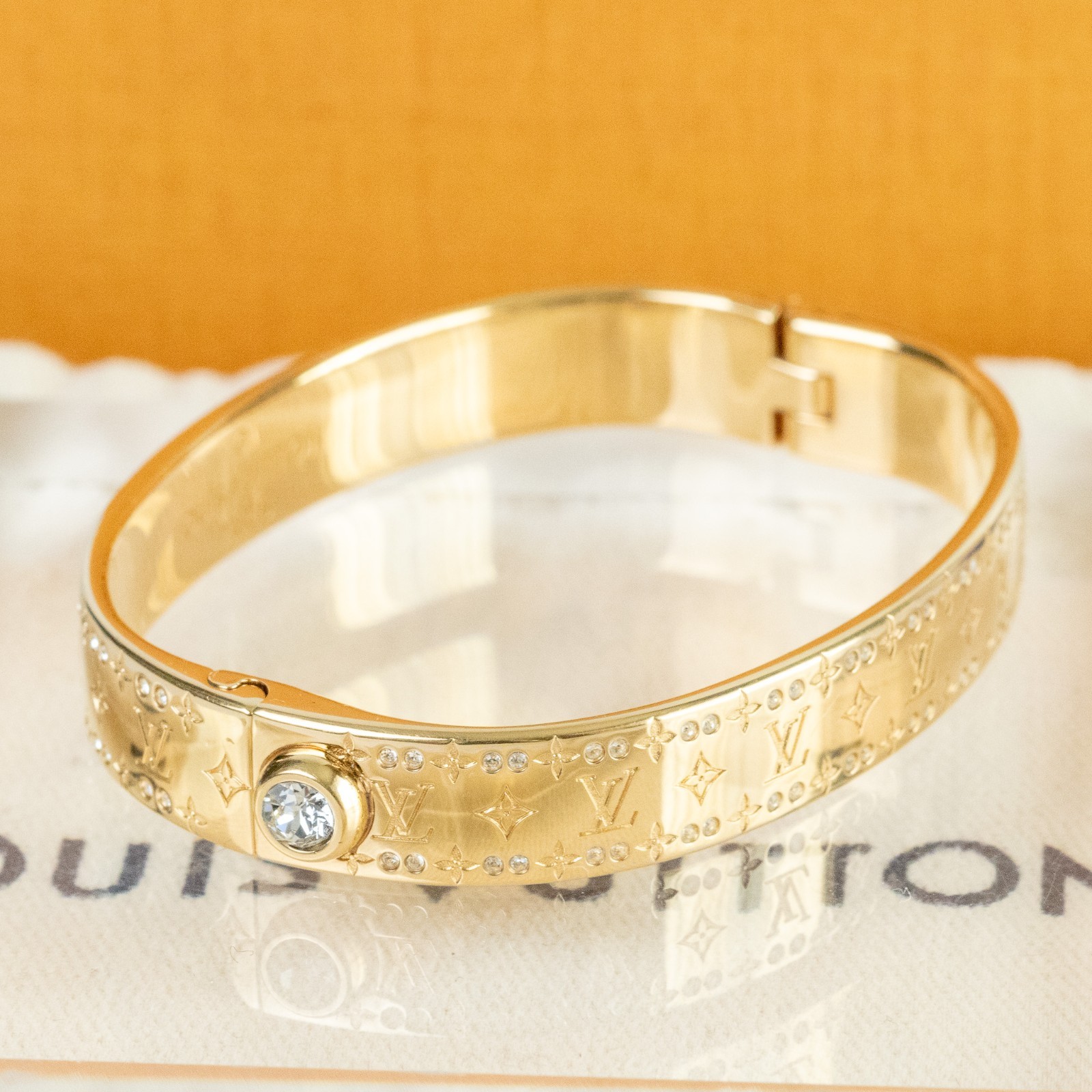 LOUIS VUITTON Nanogram Strass Bangle Bracelet Gold M64860
