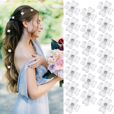 YISSION 20Pcs Mini White Flower Hair Clips with Rhinestone Cute Hair Pins Dec...