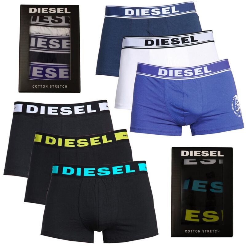 Mens Diesel Boxer Trunks 3 Pack Assorted Stretch Elasticated Shorts
