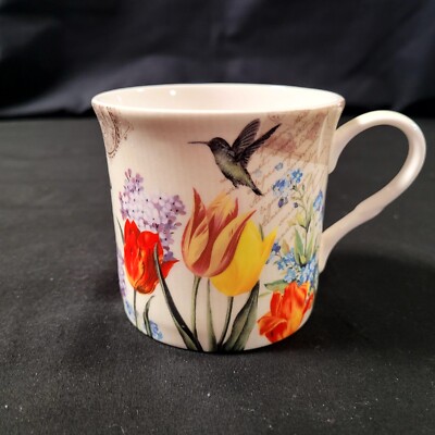 Stechcol Coastline Imports Gracie Bone China Mug Hummmingbird Tulips