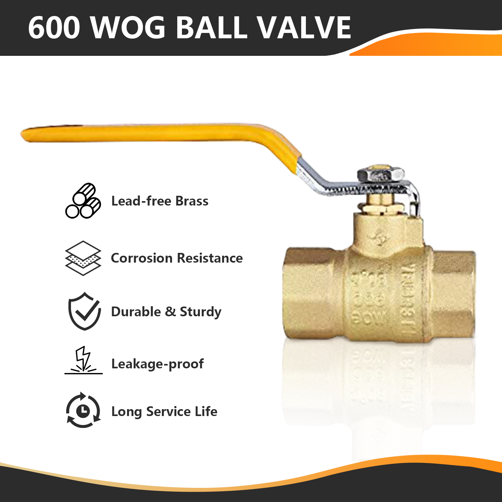 Brass Ball Valve FIP Threaded Yellow 3/4"or 1/2" Female Full Port 600WOG NPT