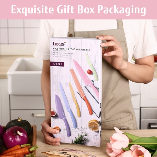 6Pcs Kitchen Knife Set Stainless Steel Colour Coded Non-Stick Cooking Knife Set