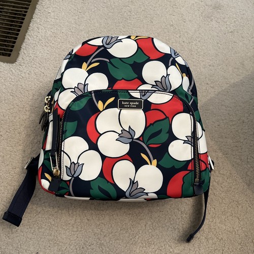 Kate Spade Dawn Breezy Nylon Floral Backpack Purse Red Blue Green Medium