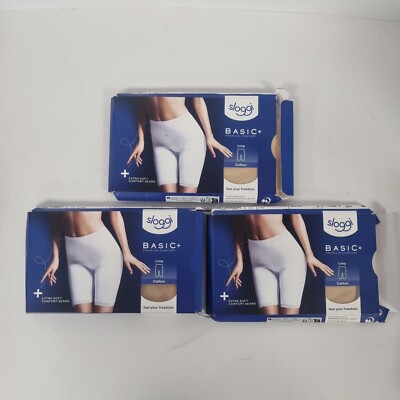 3 x sloggi Basic+ Long Cotton Shorts - Beige, Size 12 UK (Damaged Boxes)