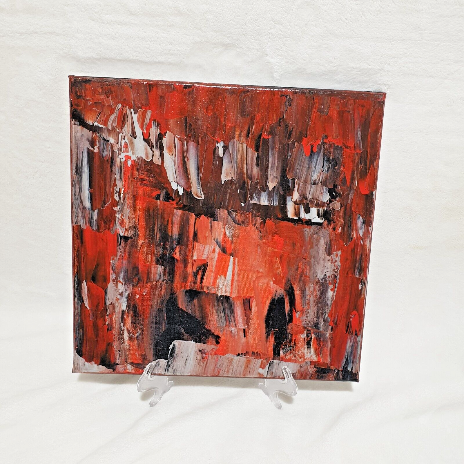 Epid Modern Red Original Abstract (See Video) Acrylic Painting Canvas 12x12