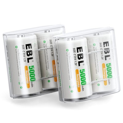 EBL C Batteries High Energy 5000mAh Ready2Use C Rechargeable Battery Cells, 4 Co