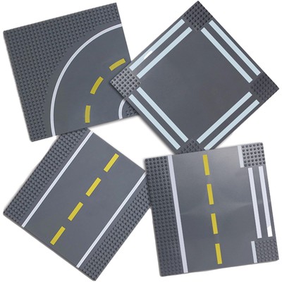Building Blocks Road Plates 10x10'', 4 Pack Baseplates, Variety Pack