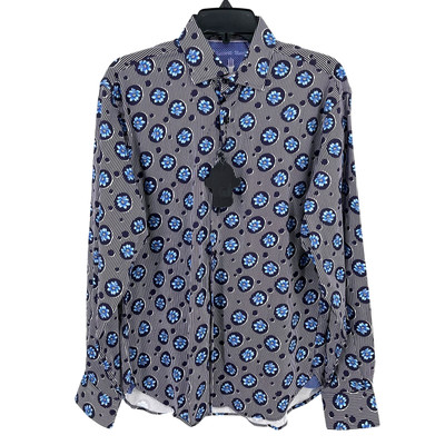 Luchiano Visconti Floral Stripe Print Button Front Dress Shirt Mens Size Small