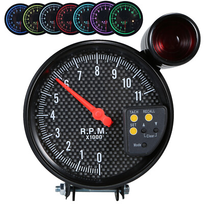 Universal 5'' 7 Color Carbon Fiber Tachometer 11K RPM Tach Gauge Shift Light W4V8