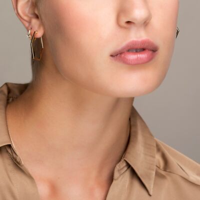 Pre-owned Welry 30mm Hexagon Hoop Earring In 14k Yellow Gold