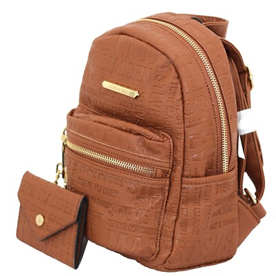 Steve Madden Small Leather Backpack With Mini Wallet Attached Gold Accents