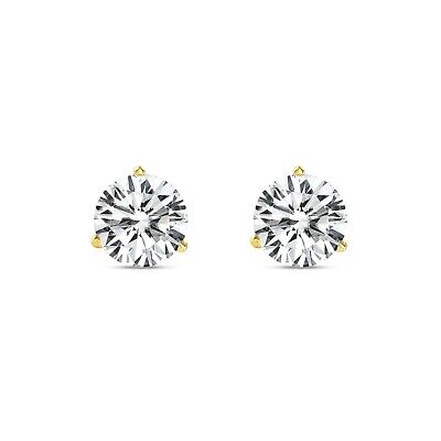 Pre-owned Shine Brite With A Diamond 4 Ct Round Earrings Studs Martini Real 14k Yellow Gold Brilliant Cut Screw Back In White/colorless