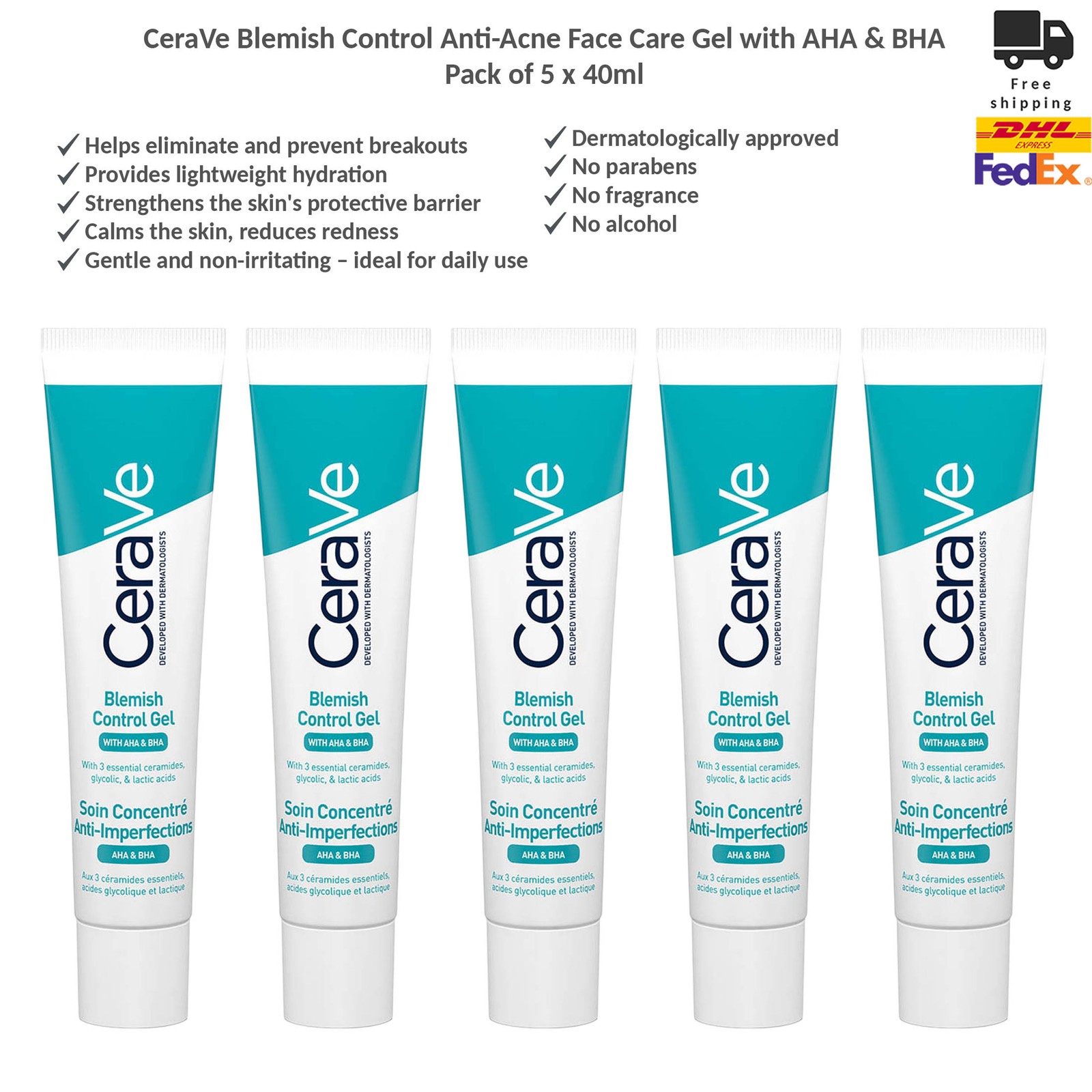 CeraVe Blemish Control Anti-Acne Face Care Gel with AHA & BHA 4x40ml