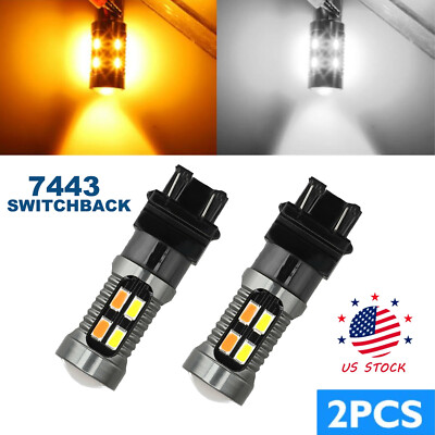 2x 7443 7440 7444 LED Turn Signal Switchback White/Amber DRL Parking Light Bulbs