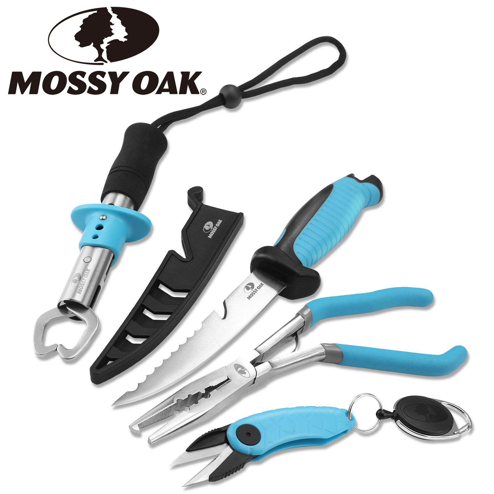 Mossy Oak 4PIECE Fishing Tool Kit Pistol Grip Fishing Plier Fillet Knife Gripper