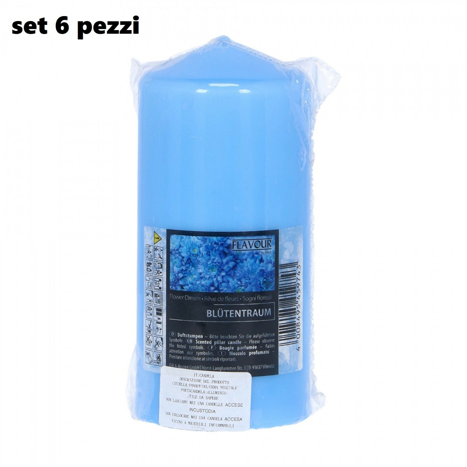 Set 6 Pezzi Candele Cera Profumate Fragranza Sogni Floreali 6,5x14cm dfh