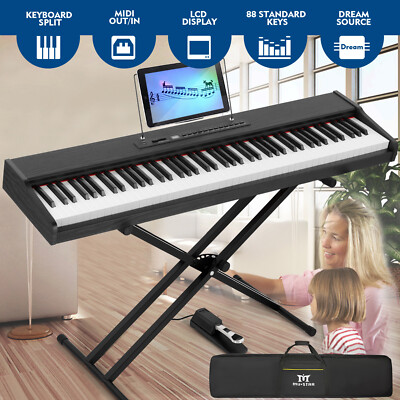 Black 88-Key Full Size Semi-Weighted Digital Piano Electronic Keyboard Pedal+Bag