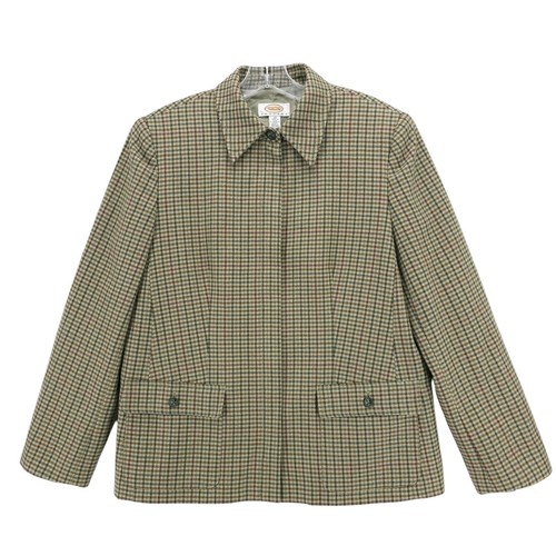 TALBOTS Vintage Houndstooth 100% Wool Zip Jacket Blazer MADE IN USA 12 PETITE