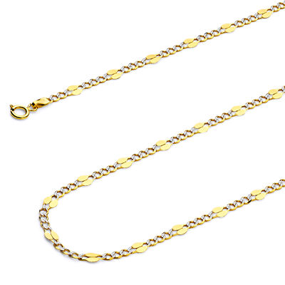 Pre-owned Wellingsale 14k Two Tone Gold Solid 3.2mm Stamp Figaro Pave Chain Necklace