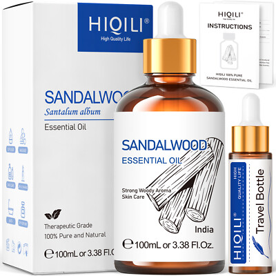 HIQILI 100ml Sandalwood Essential Oil 100% Pure Natural Diffuser Aroma Relax SPA