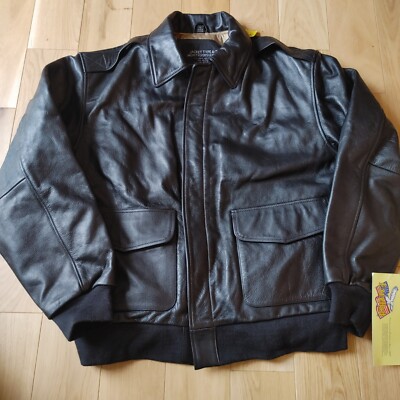 Type A-2 Black Leather Flight Jacket Full Zip Size XL Deadstock New With Tags