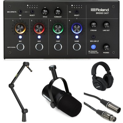 Roland Bridge Cast and Shure MV7X Streaming Bundle - Black