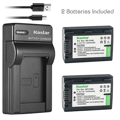 Kastar Battery Slim Charger for Sony NP-FH50 & Sony HDR-SR12 DCR-SR8 DCR-SR65