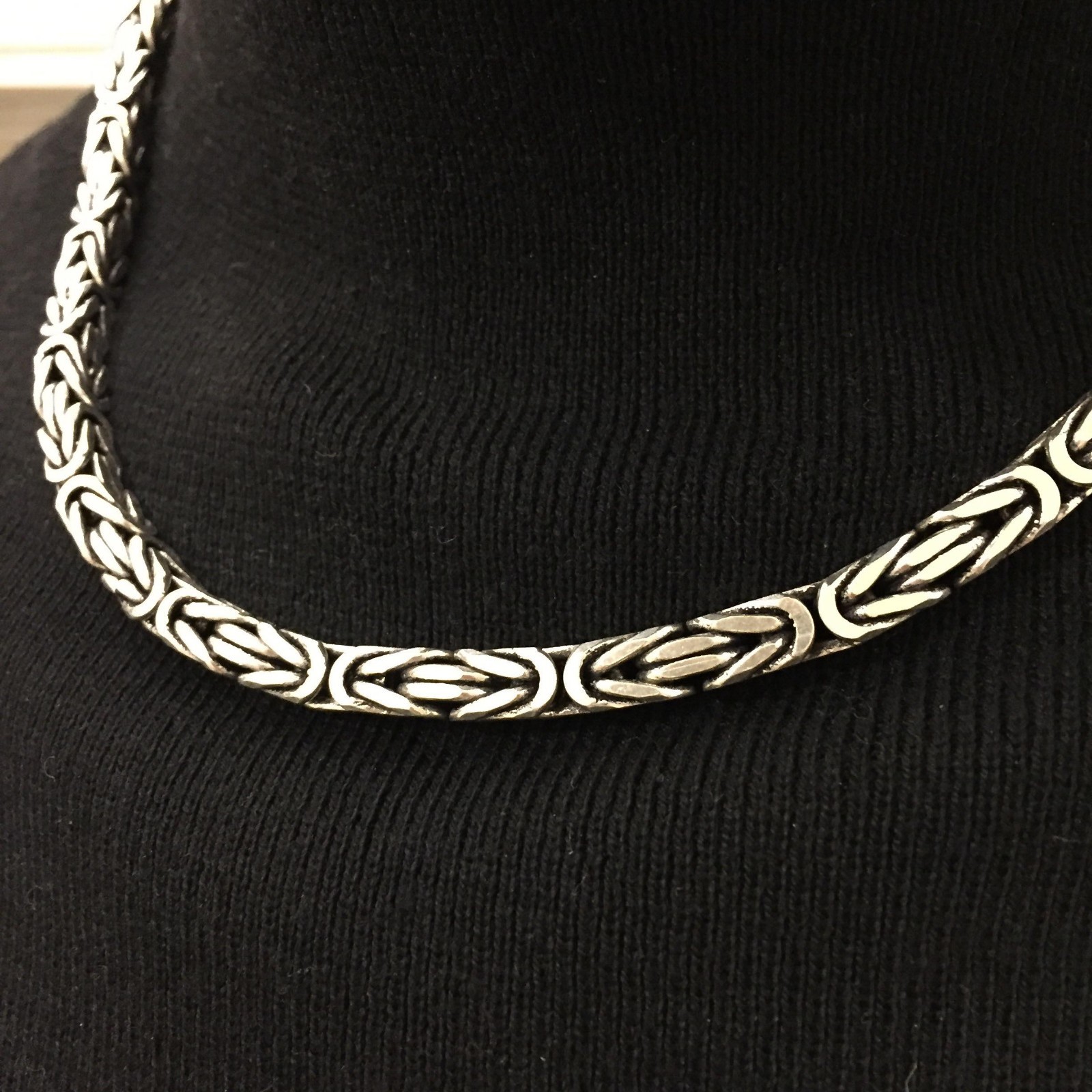Pre-owned Handmade 7mm King Byzantine Box Oxide Chain Necklace 925 Sterling Silver 150gr 24 Inch