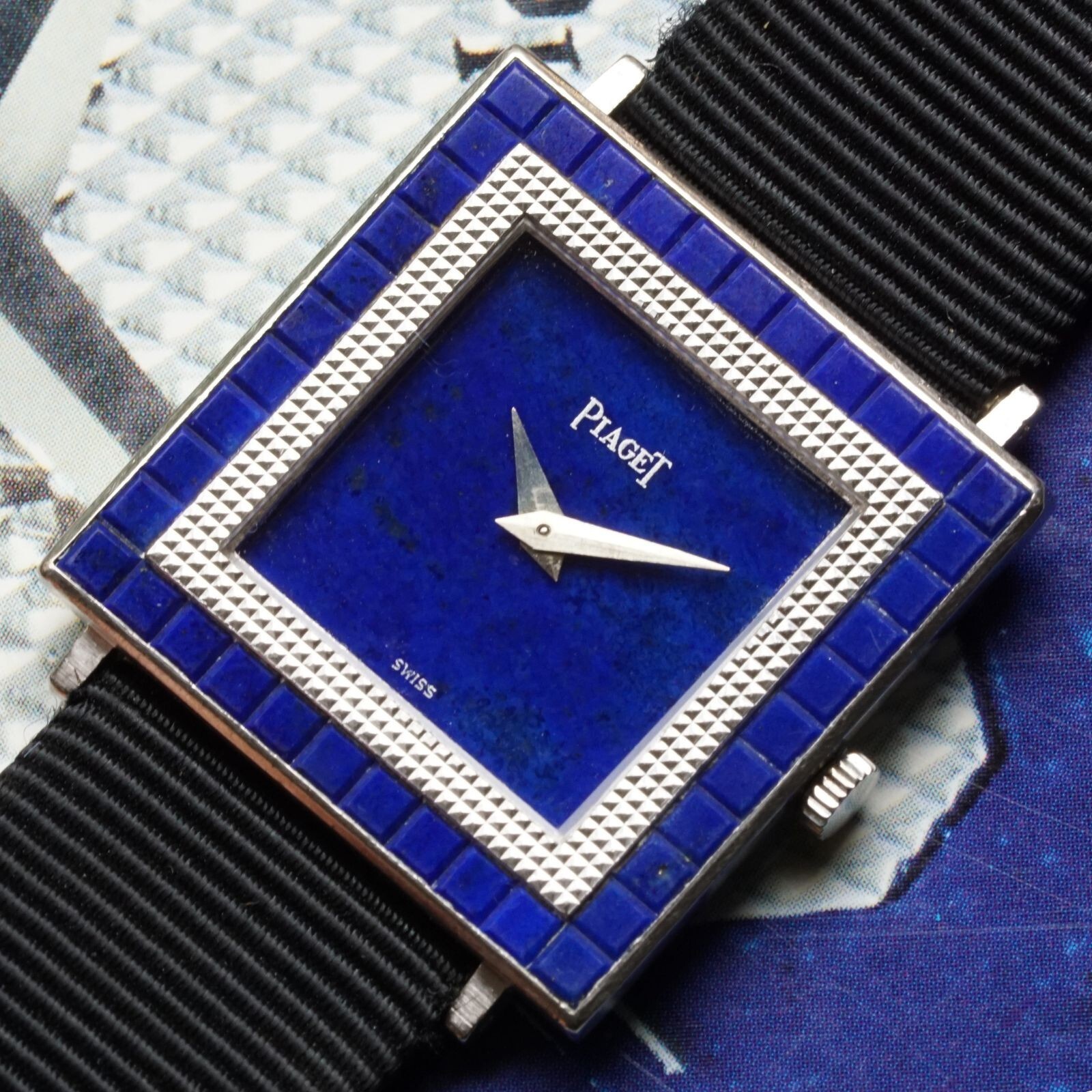 Piaget 18k Gold Ref. 9200 Square Lapis Rare Vintage 25 mm