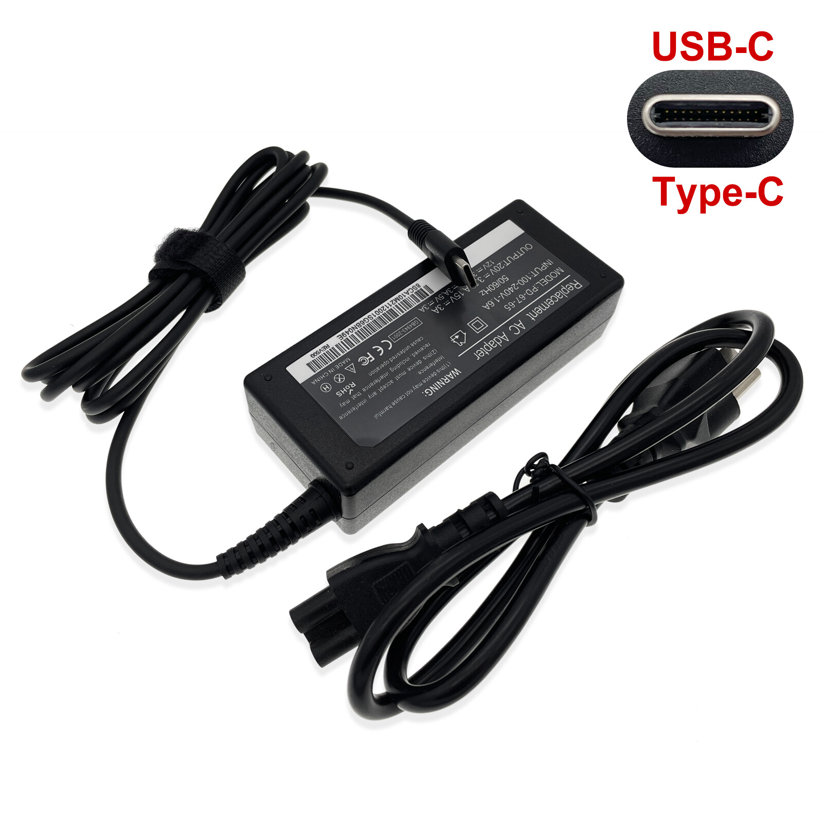 65W USB-C AC Adapter for HP Pro X2 612 G2; HP Elite X2 1012 G2 x360 1030 G2