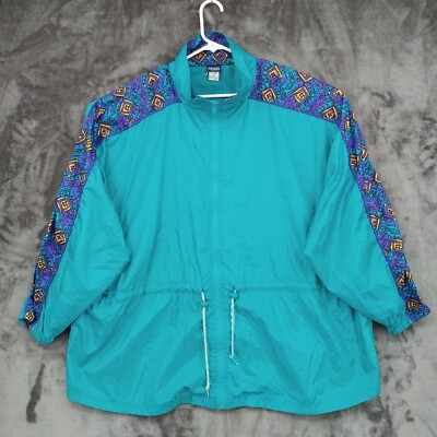 Honors Vtg 80s Windbreaker Jacket Womens Plus Size 3X Blue Nylon Full Zip