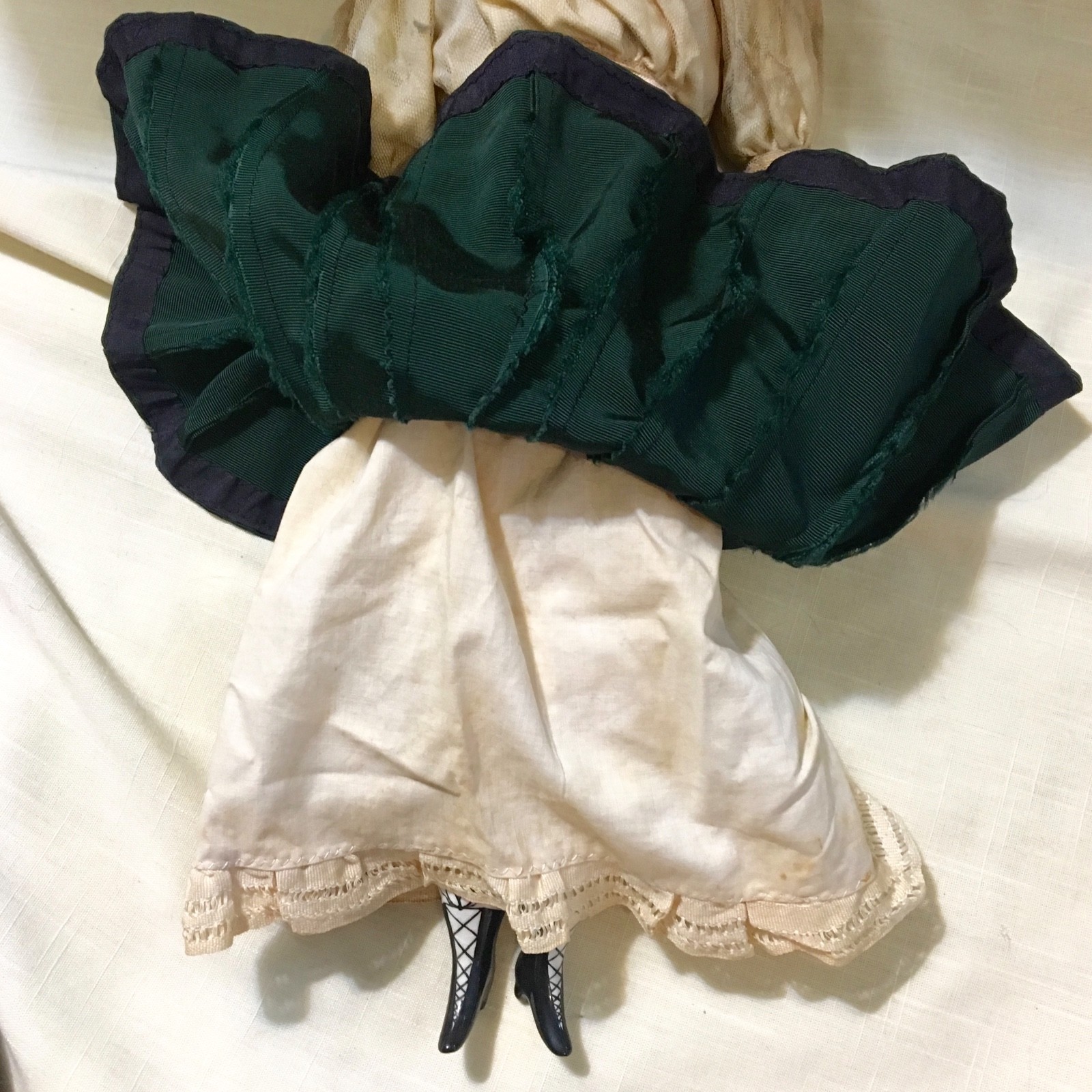 Antique Bisque Parian Doll with Molded Hat - Taffeta Skirt - 17 Inches