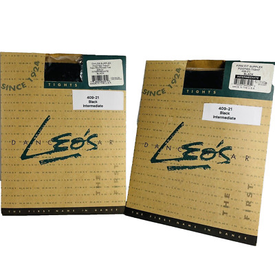Leo's 409-21 Girl's Intermediate 6X-7 Performance Black Footed Tights 2 Pack Lot