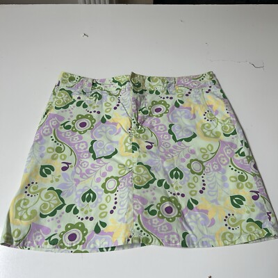 White Stag Womans Size 14 Skirt SKORT Green purple Floral Cotton Stretch