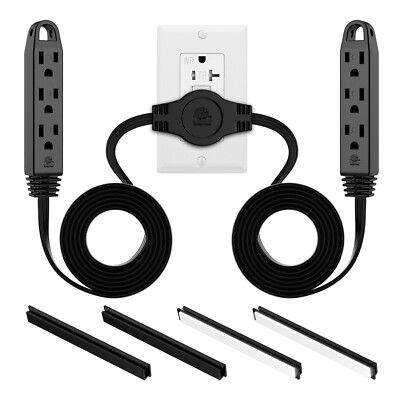 3 Prong 12 Feet Twin Extension Cord Power Strip, 6 Feet on Each Side, 6 Outlets