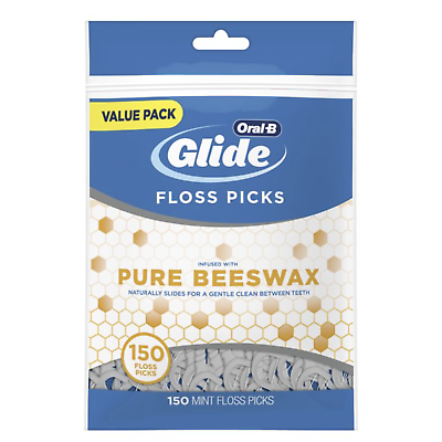 2 Bags Oral-B Glide Pure Beeswax Floss Picks, Mint, 150 Count ...