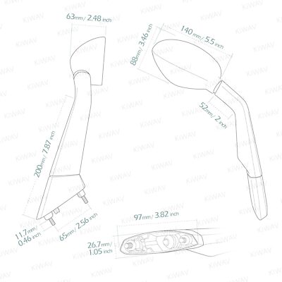 KiWAV Aftermarket Replacement Mirror RIGHT HAND fit BMW C 650 Sport (14'-20')