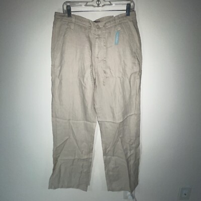 NWT Apt 9 Women's Pants Wide Leg Beige 100% Linen Pants Size 32X32 Drawstrings