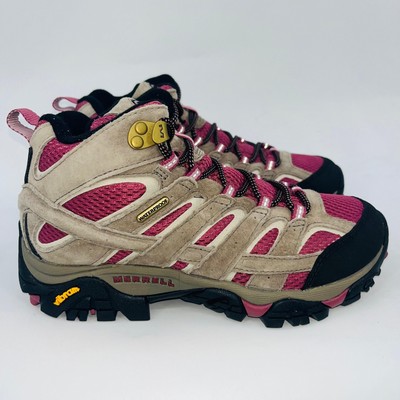 MERRELL WOMEN'S MOAB 2 MID WATERPROOF ''BOULDER/BLUSH'' HIKING BOOTS SIZE 9.5B