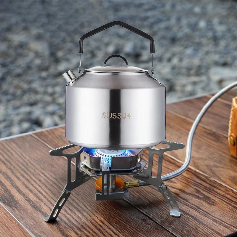 Stainless Steel Tea Kettles Handle Camping Pot Coffee Pot Picnic Cooker 1/1.5L
