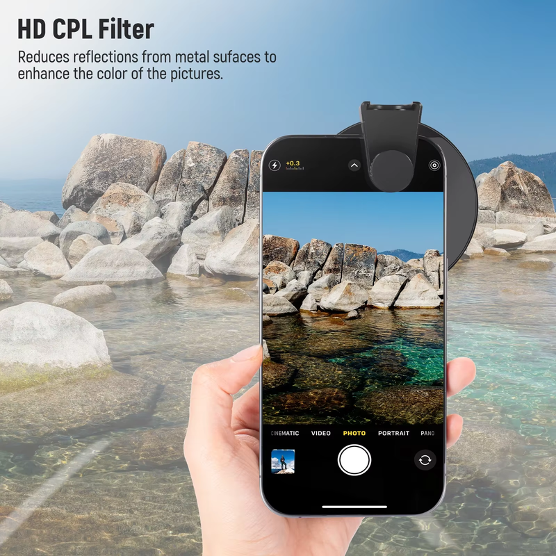 FL-27 67mm CPL Filter for Cell Phone Camera Lens with Metal Cold Shoe Phone Clip