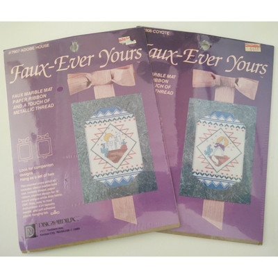 2 Southwest Cross Stitch Kit Coyote & Adobe House includes Mats 5x7 